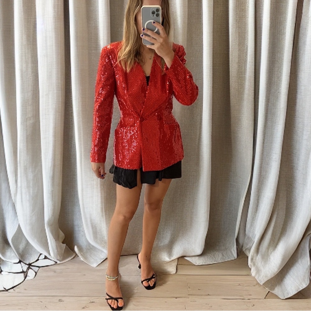 Vicky Tiel Couture Vintage Red Sequin Blazer Size XS/S
